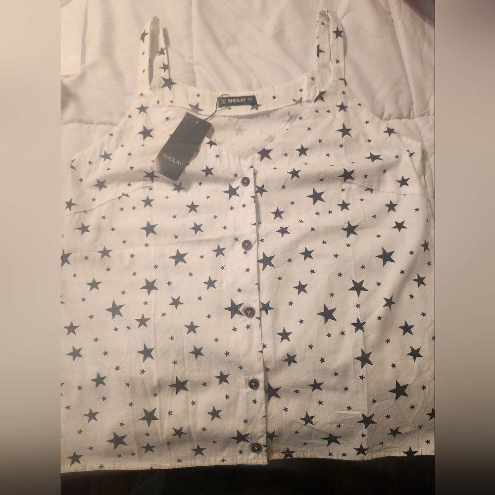 SHEILAY NWT small button down stars tank